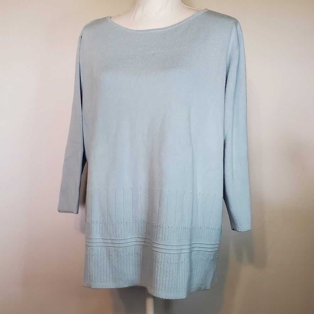 Vintage Women's Size 2XL Sag Harbor Tunic 3/4 Sleeve Stretch Packable Beaded